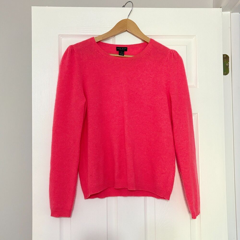 Only Mine Cashmere Sweater Womens L Orange Coral Soft 2-Ply Knit Crew Neck